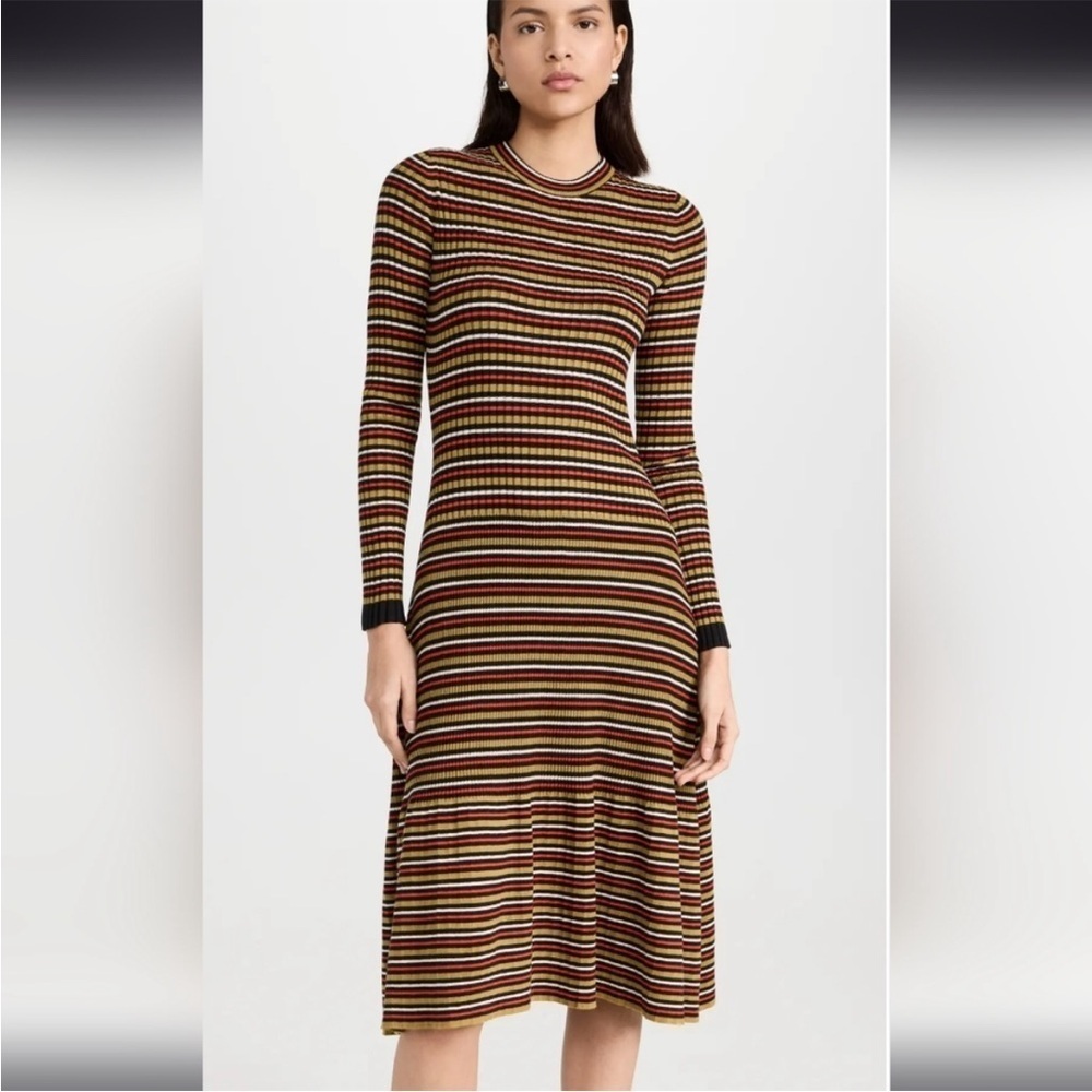 Proenza Schouler Striped Long Sleeve Knit Drop Waist Midi Dress